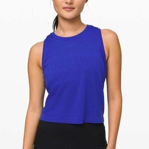 Lululemon Women's Spellout Breeze By Muscle Crop Tank Jet Stream Blue Size 6